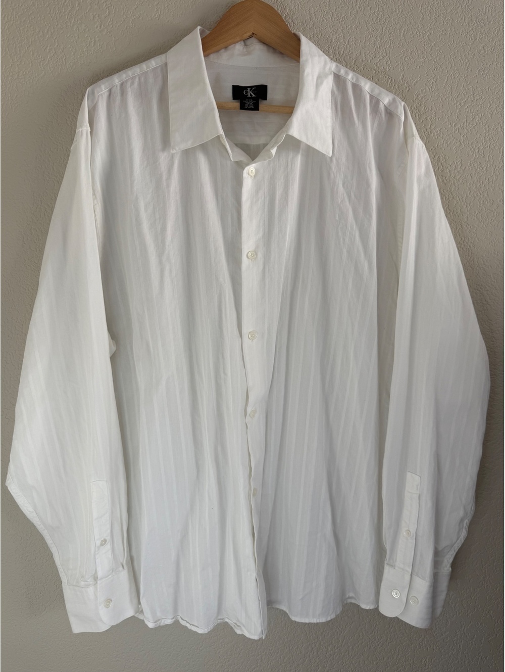 Calvin Klein Mens White Tonal Stripe Button Up Shirt Size XXL Cotton